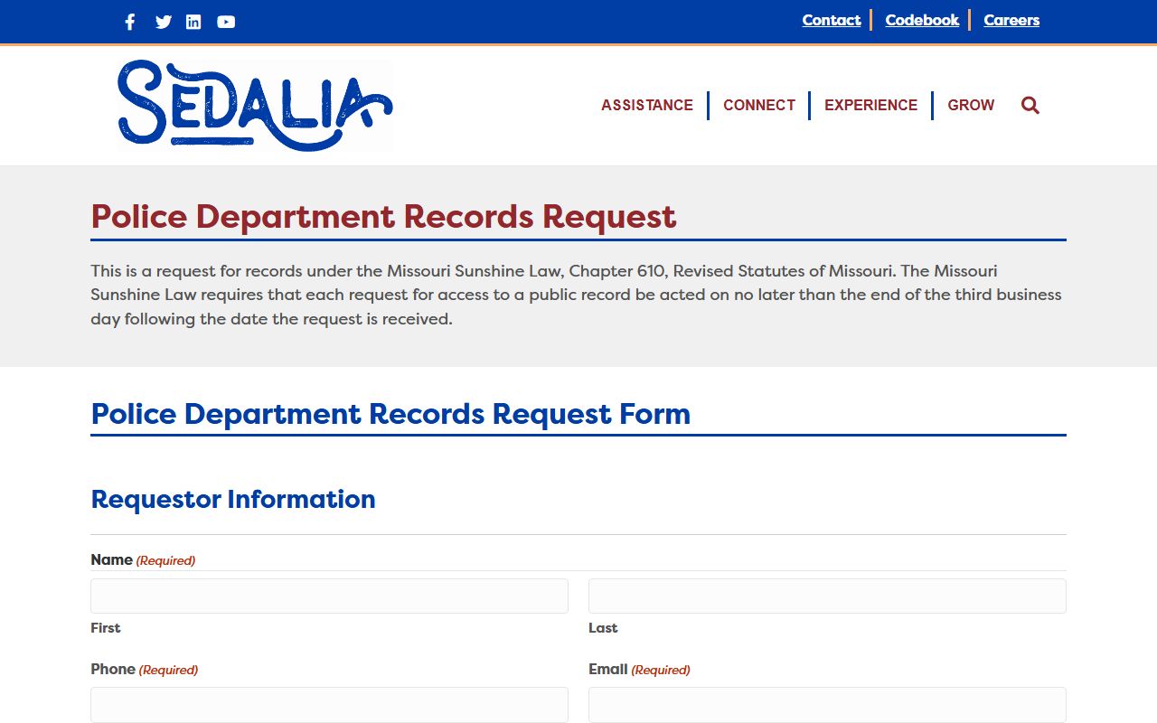 Pettis County arrest records and Sedalia police records request form