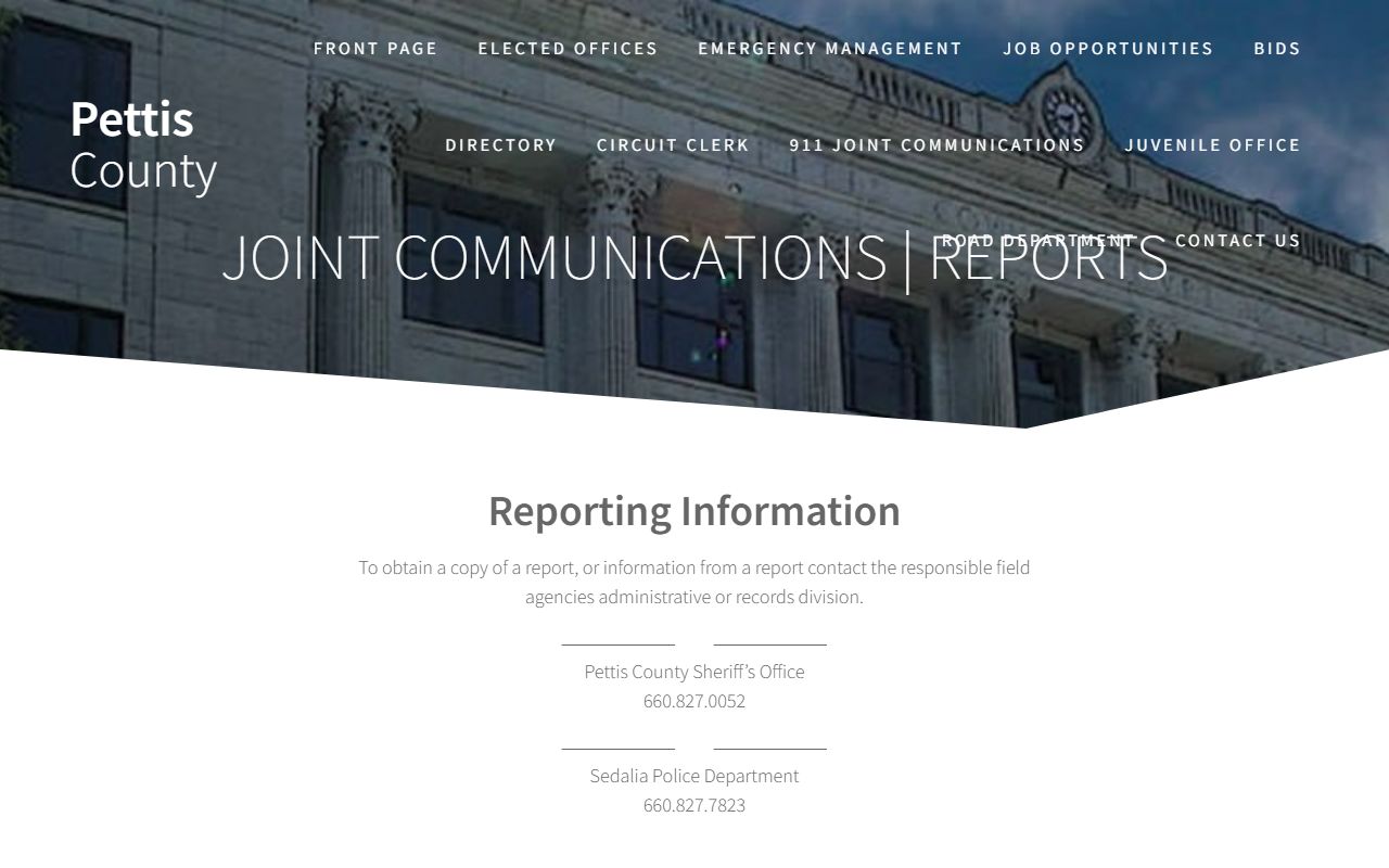Pettis County arrest records and Joint Communications report request source