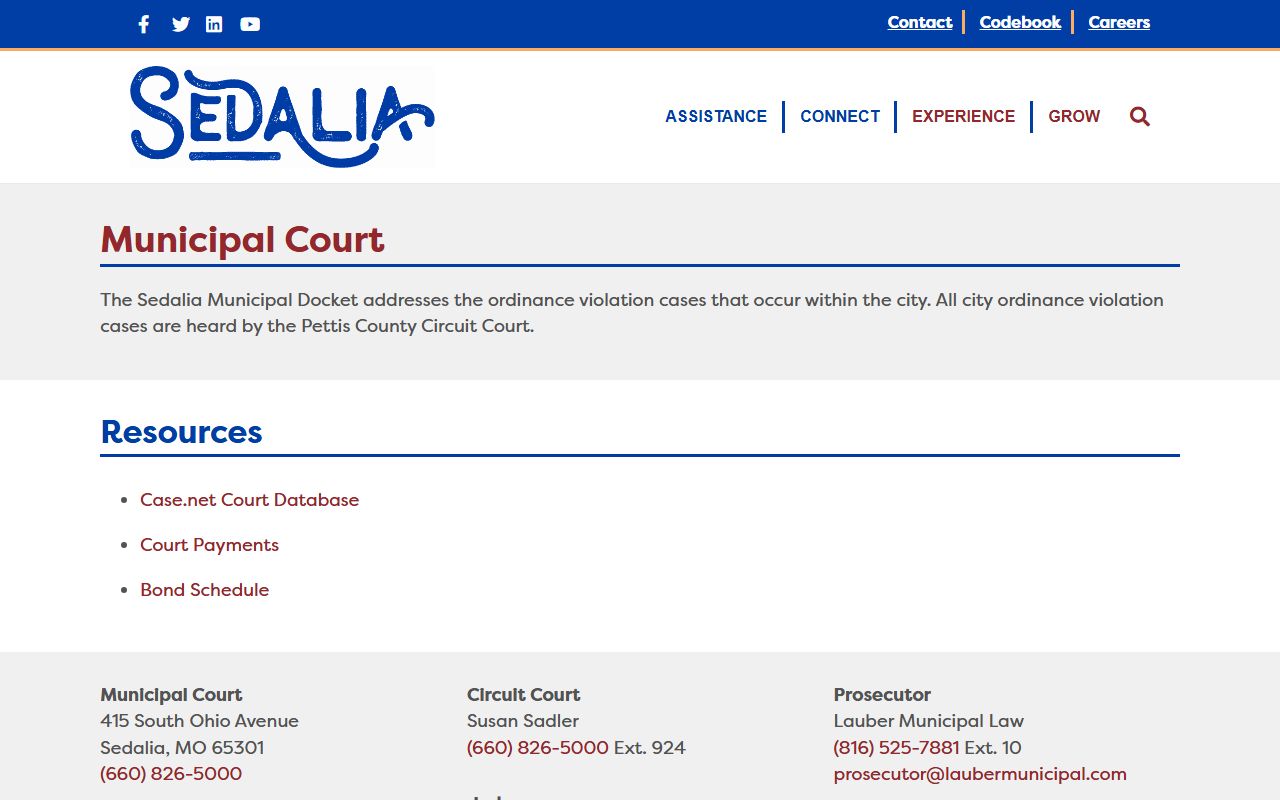 Pettis County court dockets Sedalia Municipal Court source