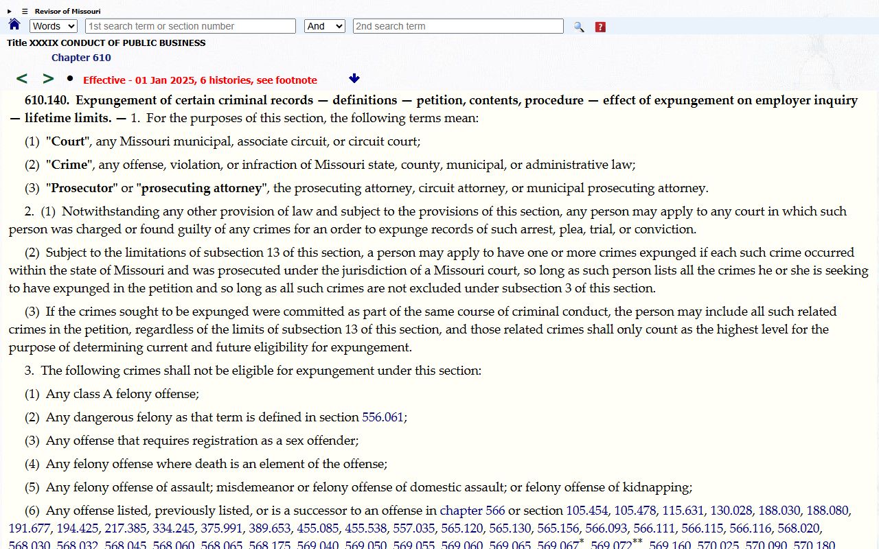 Pettis County criminal court records Missouri expungement statute