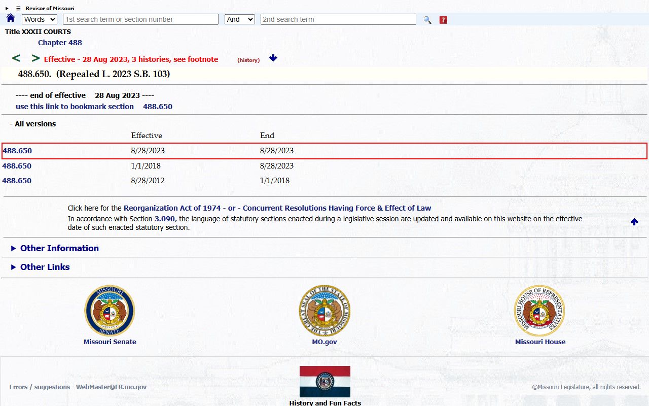 Pettis County criminal court records Missouri expungement surcharge statute