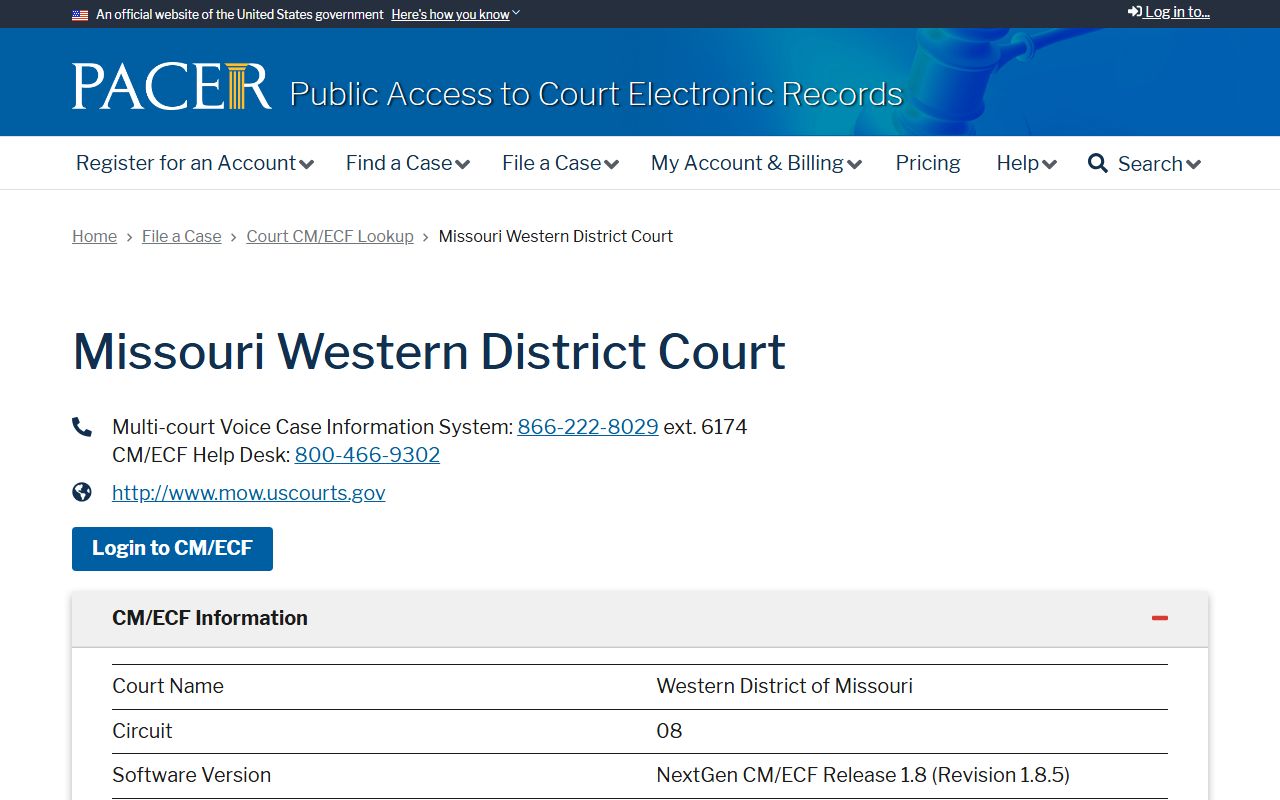 Pettis County Circuit Court records PACER MOWDC lookup