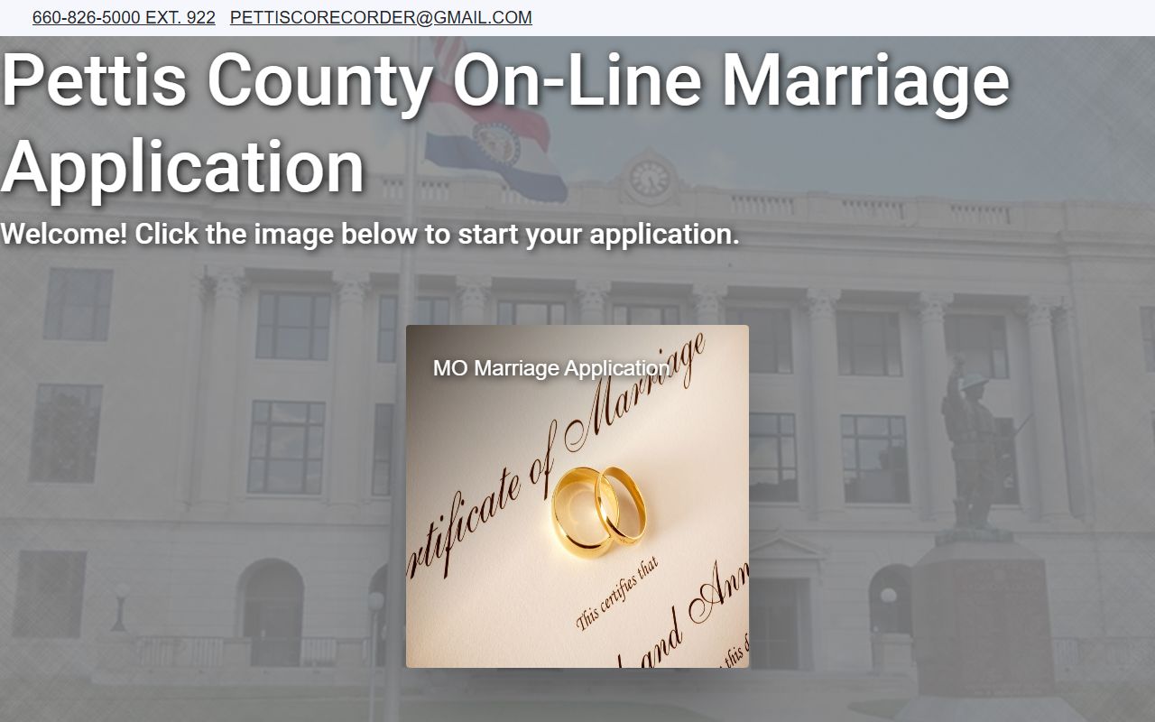 Pettis County marriage records online application portal