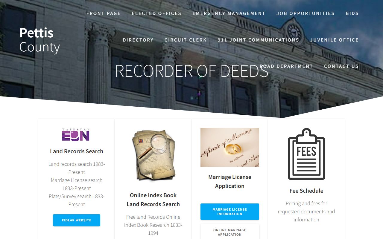 Pettis County marriage records Recorder of Deeds page