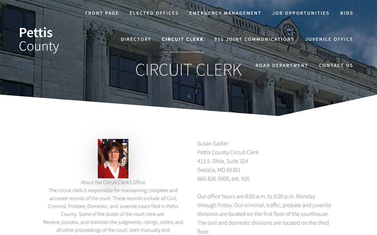 Pettis County court records Circuit Clerk page