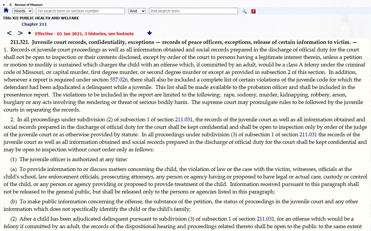 Pettis County probate records Missouri juvenile confidentiality statute