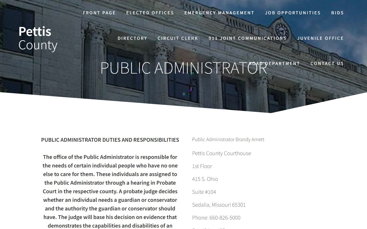 Pettis County probate records Public Administrator page
