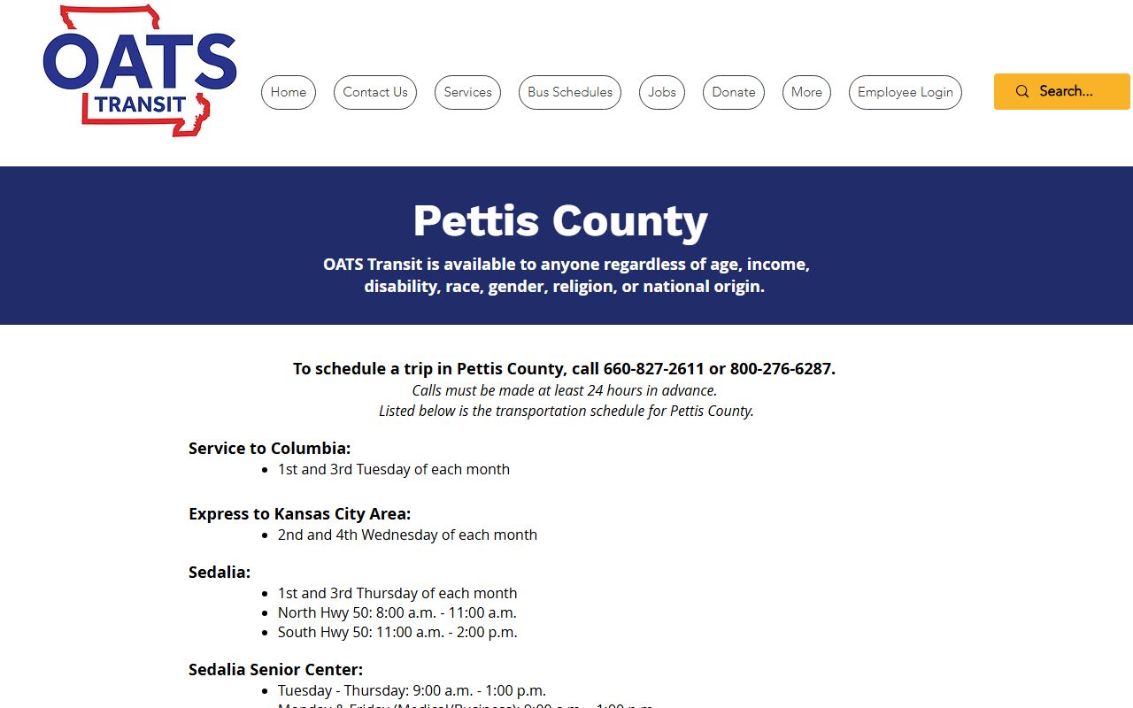 Pettis County traffic court records OATS Transit access